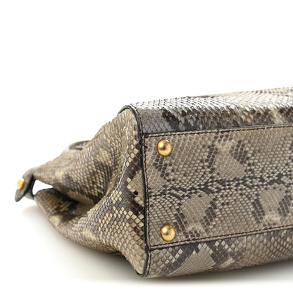 Fendi Snakeskin Medium Peekaboo Iconic Satchel Asfalto Nocciola 10 of 12
