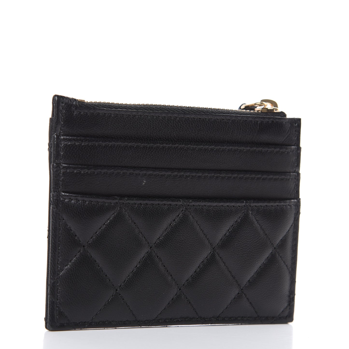 Lambskin Quilted Zip Card Holder Black