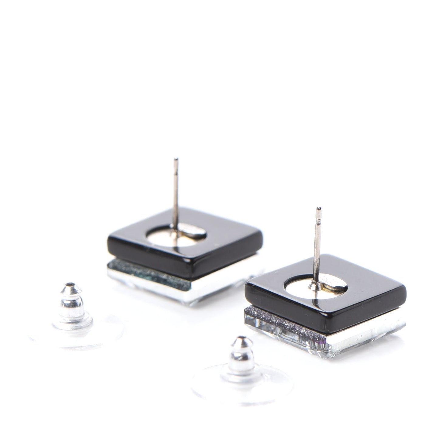 Lucite CC Square Charm Earrings Black