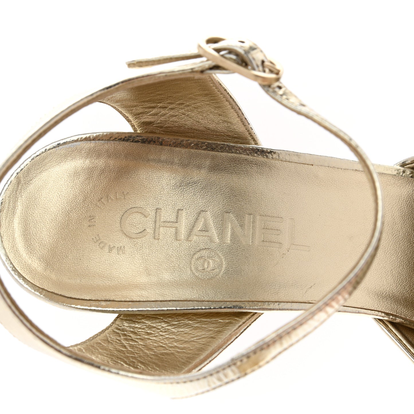 Laminated Lambskin CC Pumps 40.5 Gold