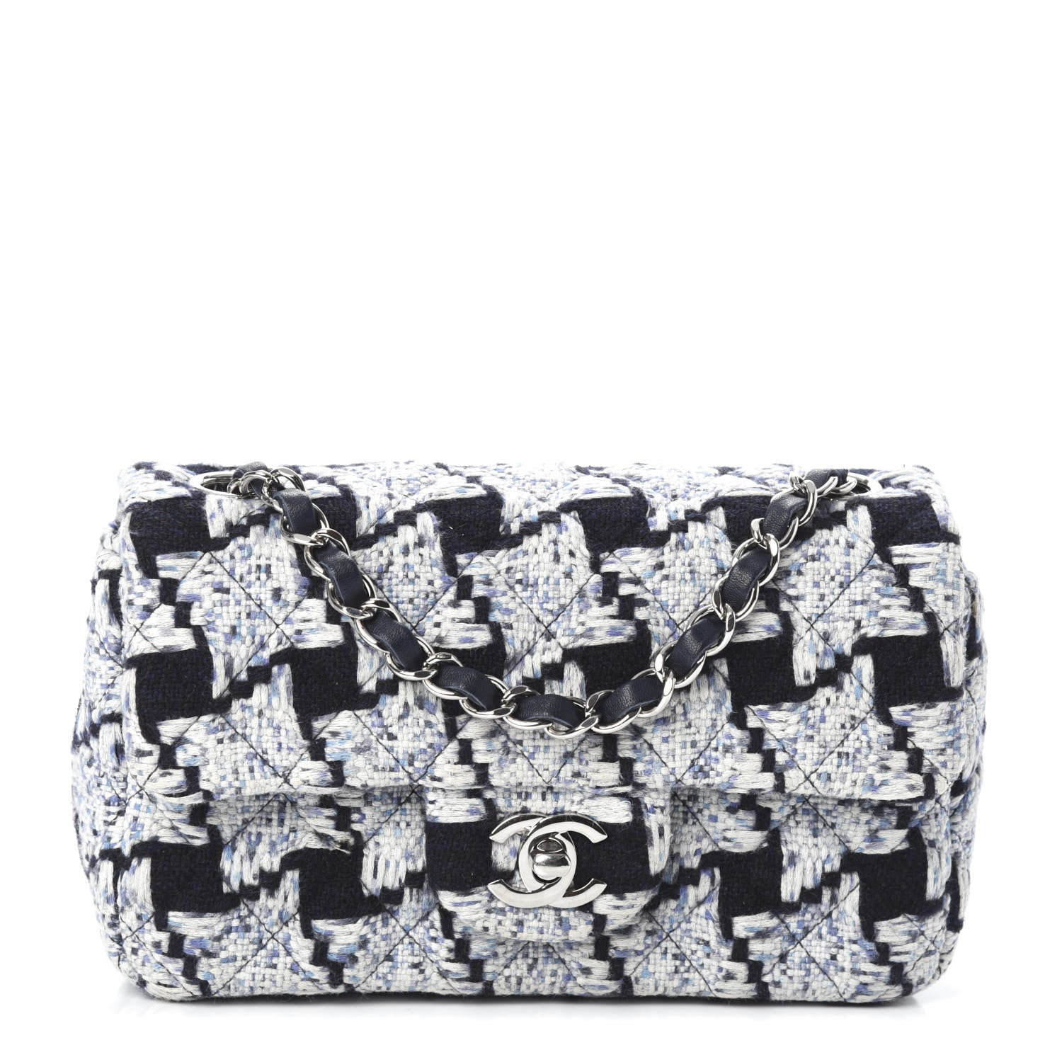 Chanel Tweed Quilted Mini Rectangular Flap Black White Light Blue 1 of 9