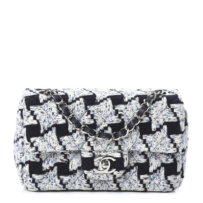 Chanel Tweed Quilted Mini Rectangular Flap Black White Light Blue 1 of 9