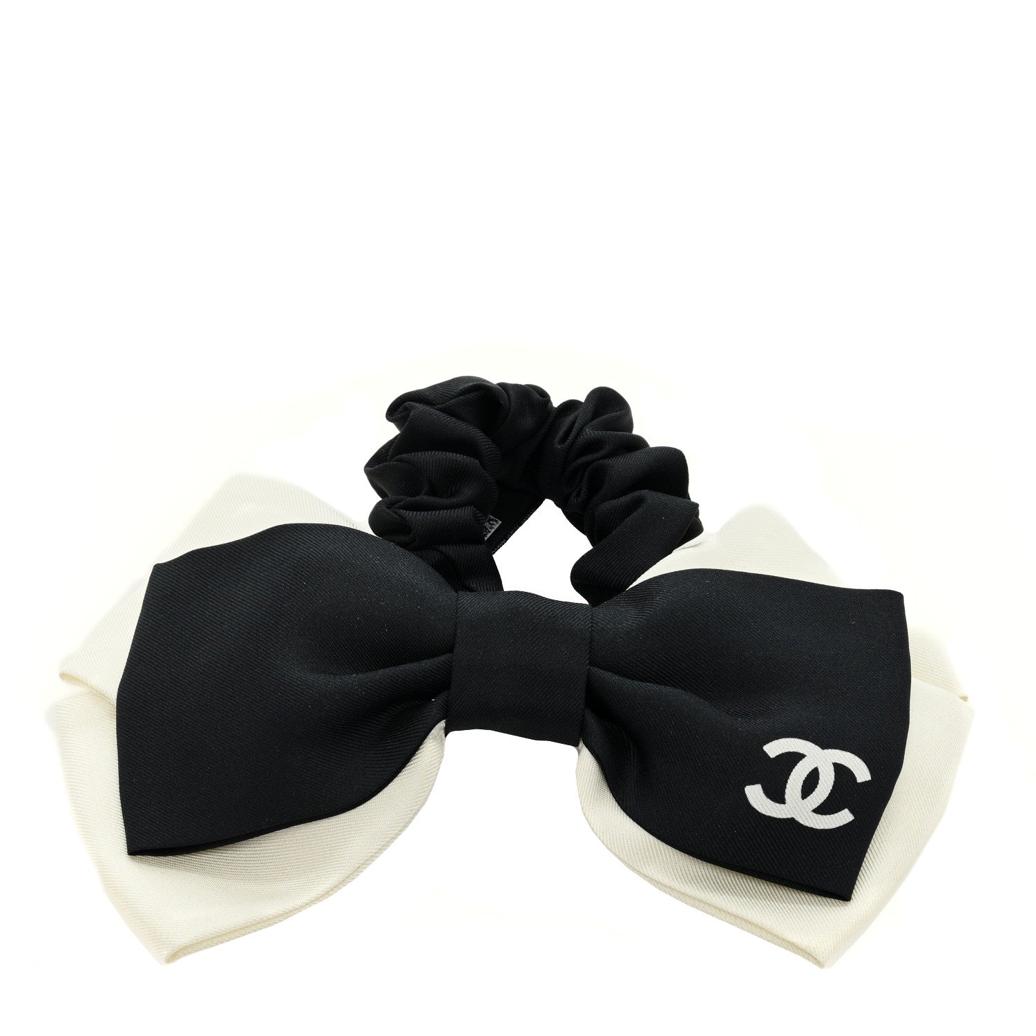 Chanel Bow CC Hair Scrunchie Black White 1 of 3