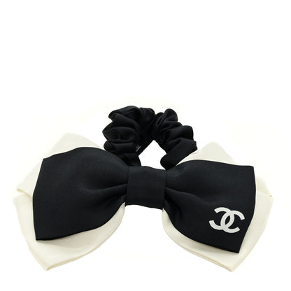 Chanel Bow CC Hair Scrunchie Black White 1 of 3