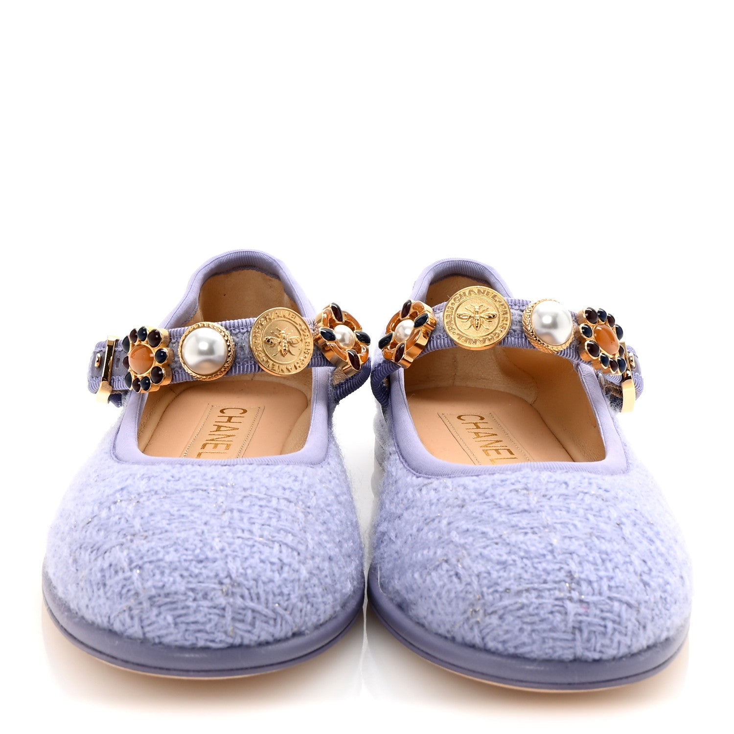 Chanel Wool Tweed Patent Mary Jane Flats 37.5 Lilac 3 of 9