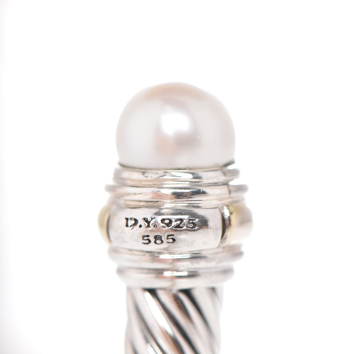 Sterling Silver 14K Yellow Gold Pearl 5mm Cable Classics Bracelet