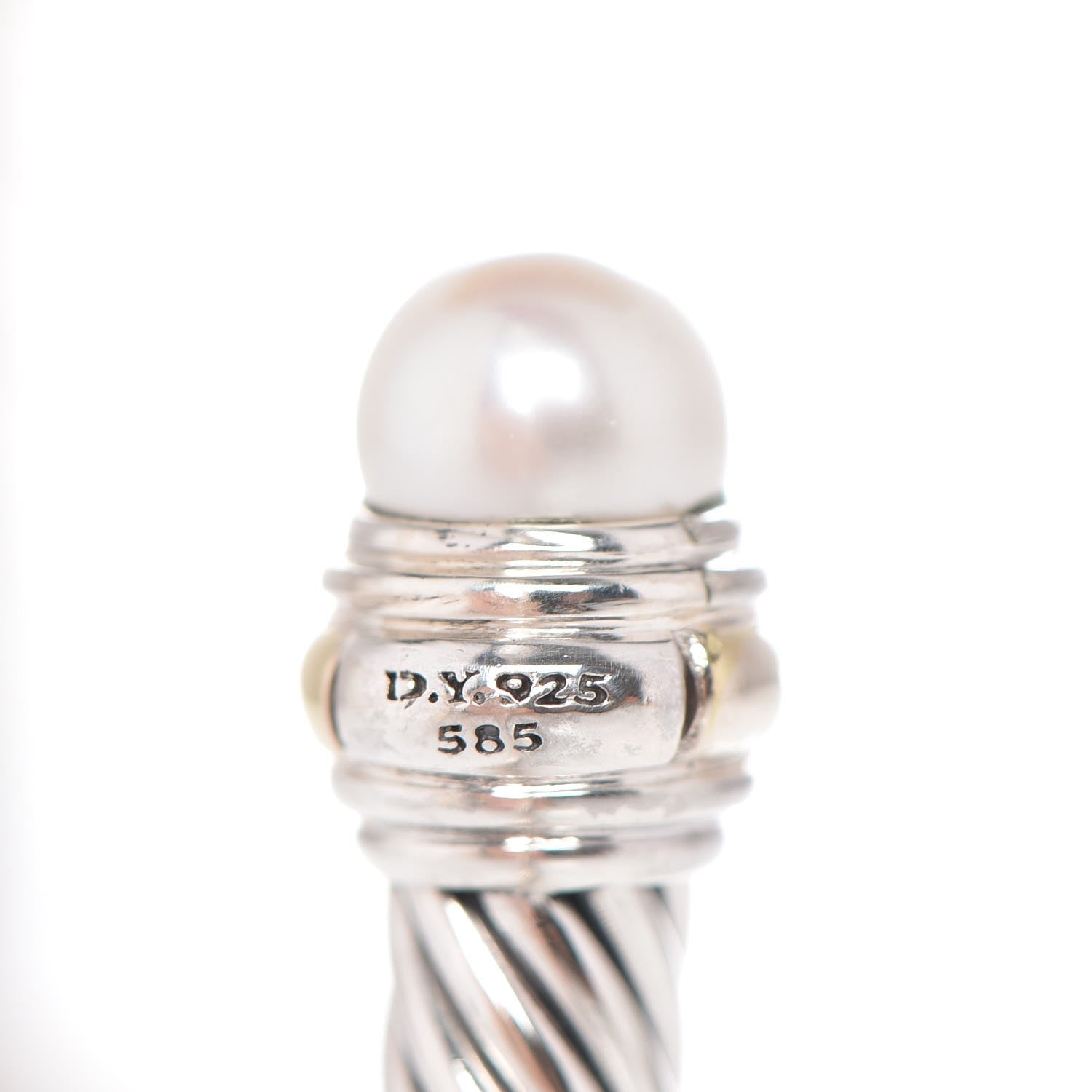 David Yurman Sterling Silver 14K Yellow Gold Pearl 5mm Cable Classics Bracelet 5 of 5