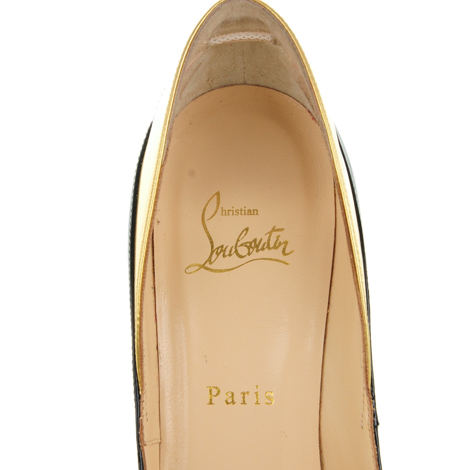 Christian Louboutin Patent Metallic Calfskin Duvette Cutout 120 Pumps 38 Black Gold 7 of 7