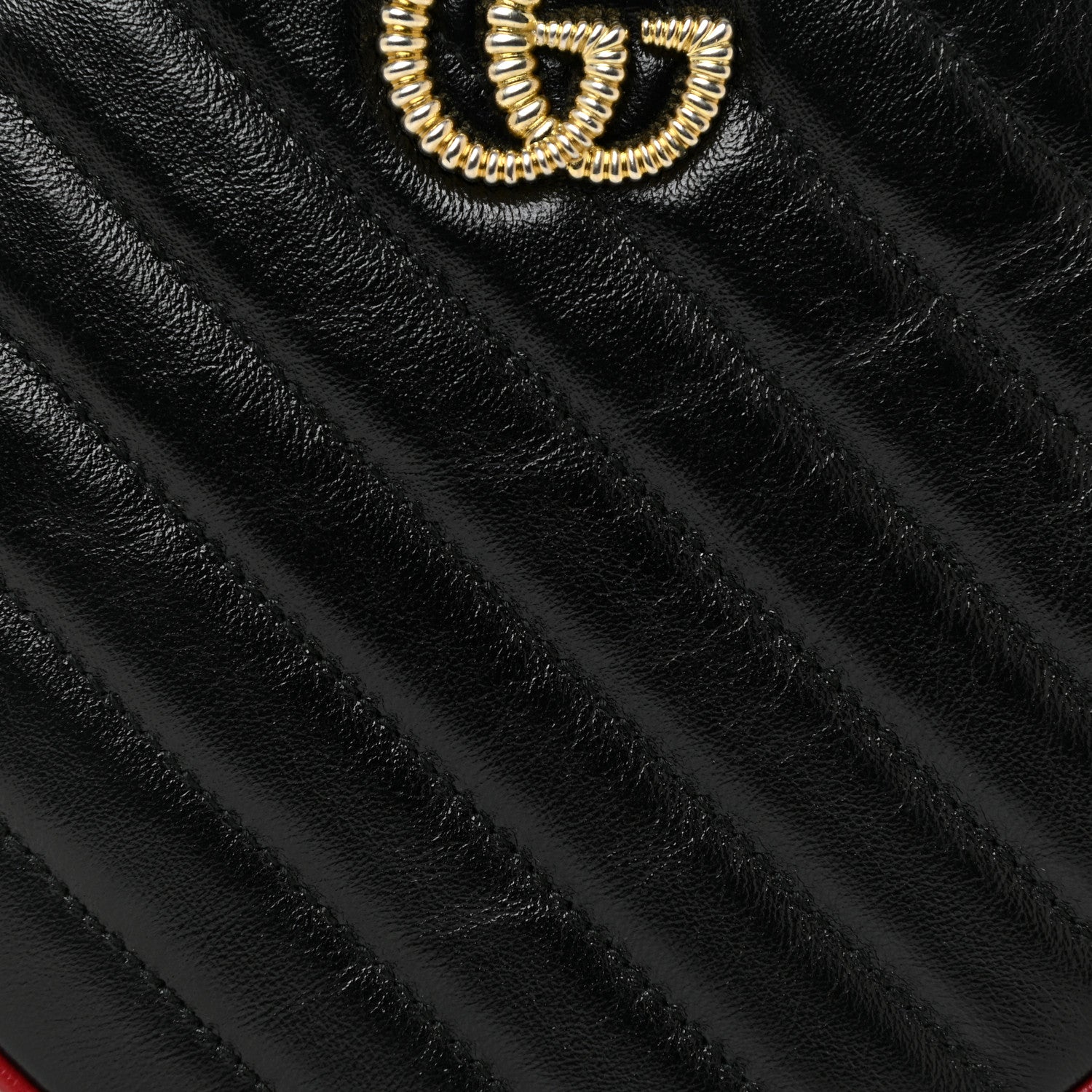 Gucci Vintage Effect Calfskin Matelasse Diagonal Mini Torchon GG Marmont Round Shoulder Bag Black Romantic Cherry 9 of 12
