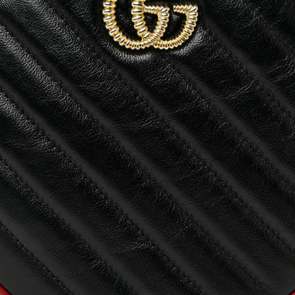 Gucci Vintage Effect Calfskin Matelasse Diagonal Mini Torchon GG Marmont Round Shoulder Bag Black Romantic Cherry 9 of 12