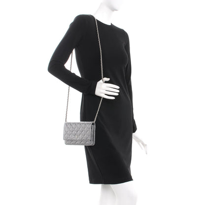 Chanel Metallic Calfskin Quilted Pixel Effect Wallet on Chain WOC Silver 2 of 8