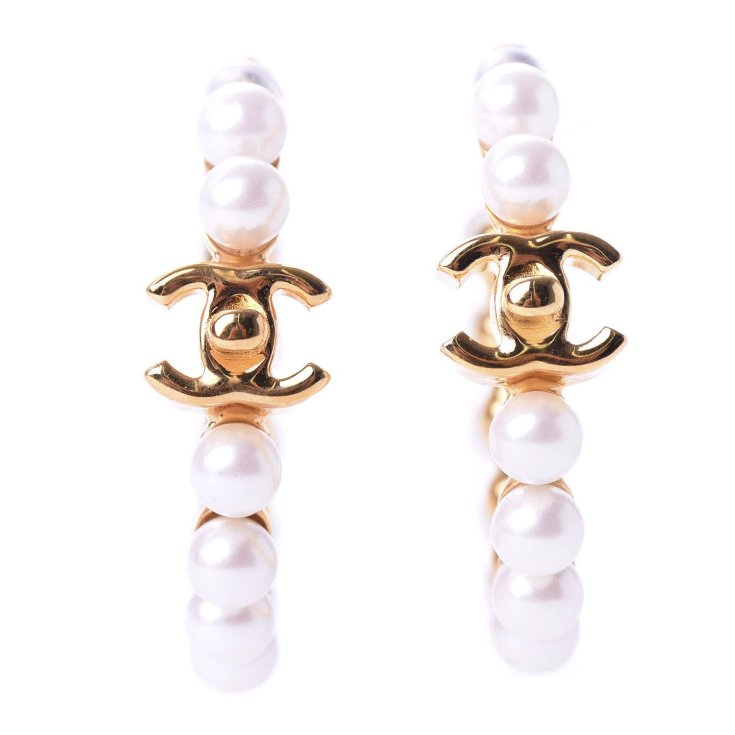 Chanel Pearl CC More Is More Small Hoop Earrings Gold 1 of 4