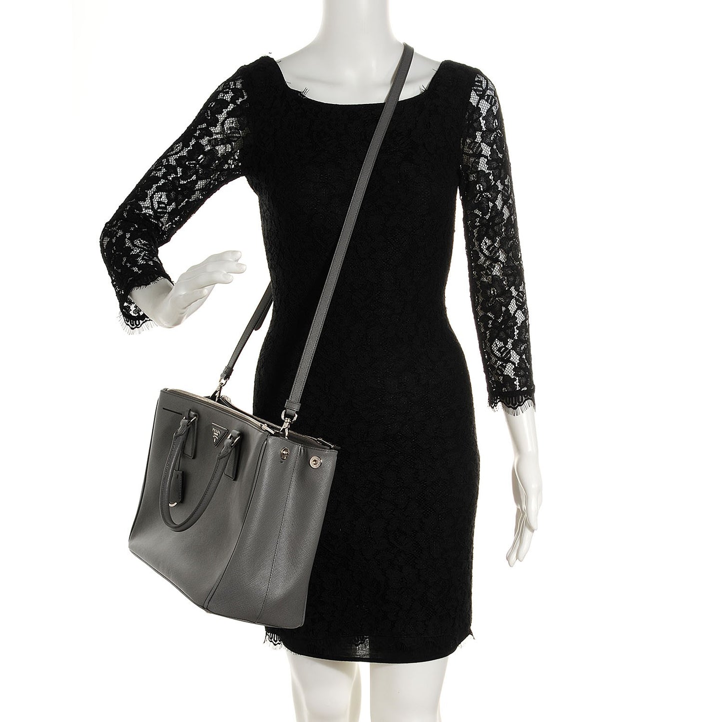 Saffiano Lux Medium Double Zip Tote Marmo