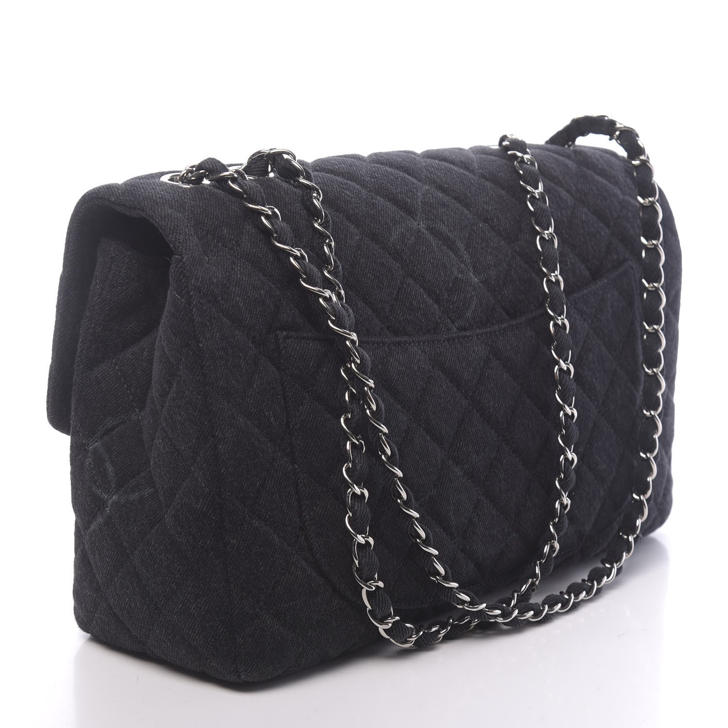 Chanel Denim Quilted CC Print Jumbo Single Flap Black 3 of 11