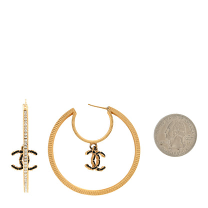 Chanel Baguette Crystal CC Drop Hoop Earrings Gold 2 of 5
