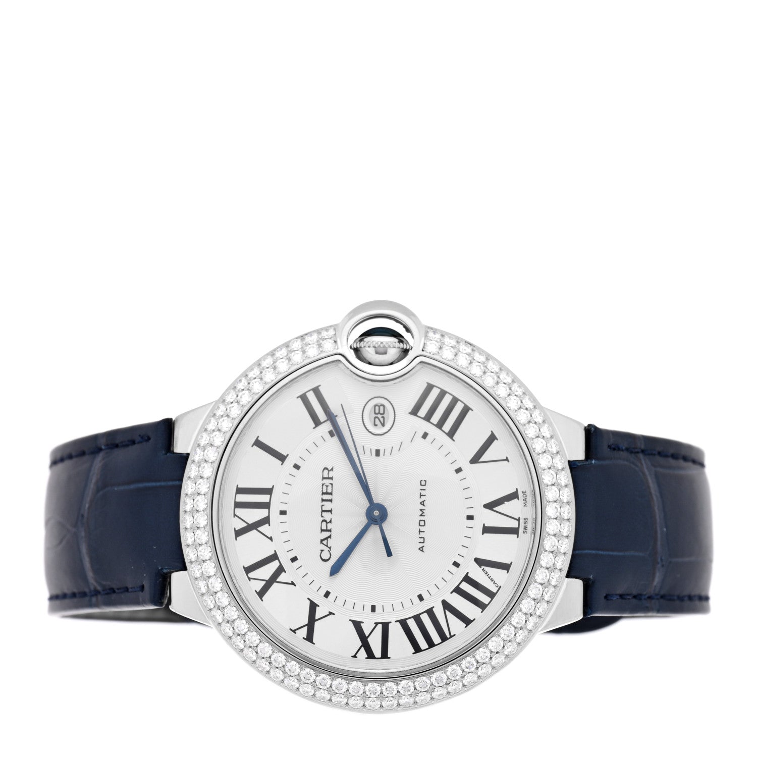 Cartier 18K White Gold Alligator Diamond Pave Bezel 42mm Ballon Bleu De Cartier Automatic Watch 2 of 4