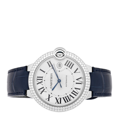 Cartier 18K White Gold Alligator Diamond Pave Bezel 42mm Ballon Bleu De Cartier Automatic Watch 2 of 4