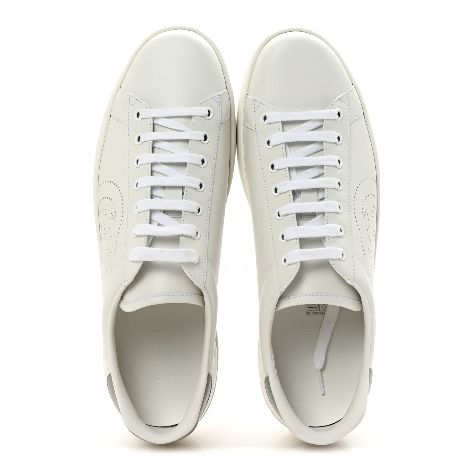 Gucci Calfskin Interlocking G Perforated Mens Ace Sneakers 12 White Grey Sky 2 of 10