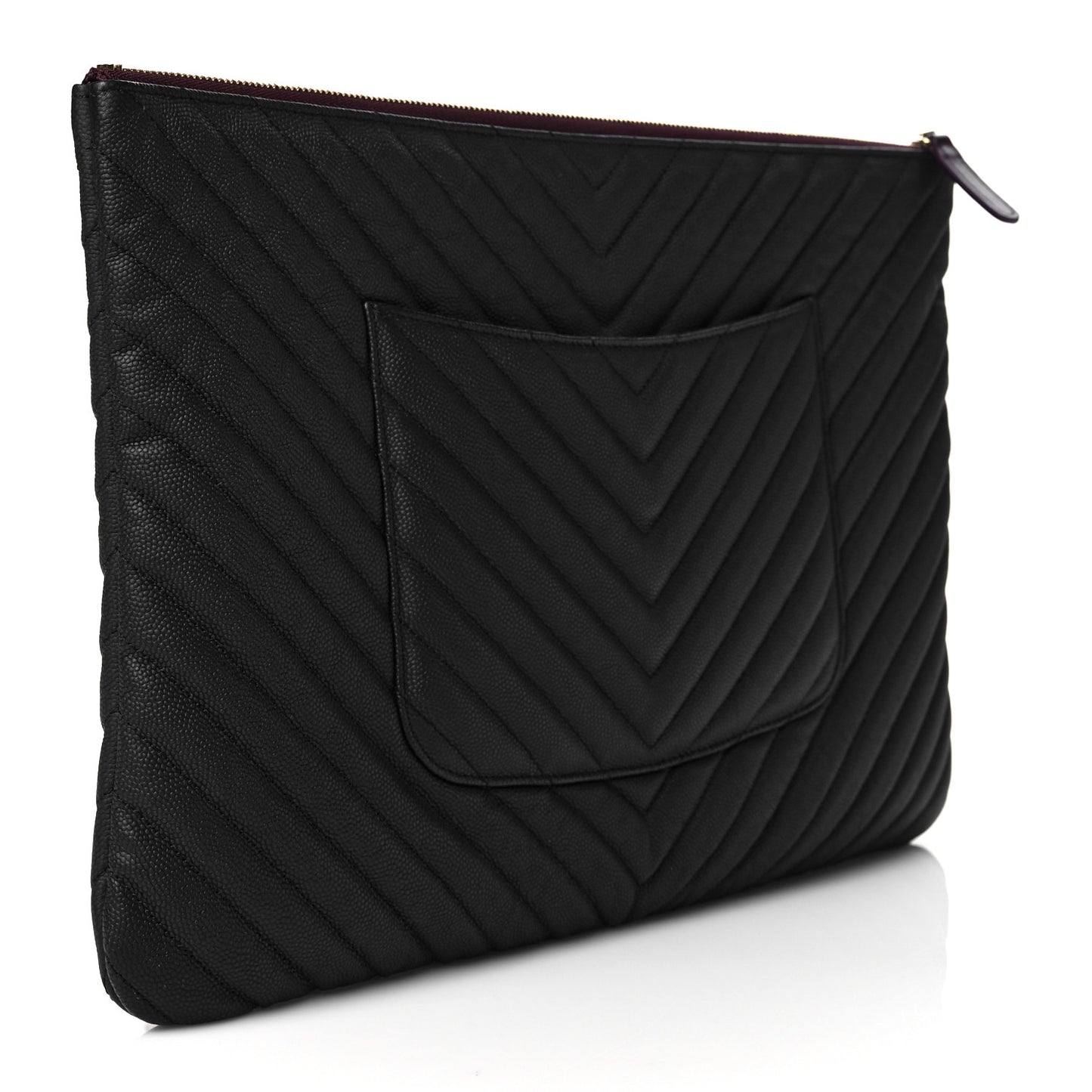 Caviar Chevron Quilted Large Cosmetic Case Black