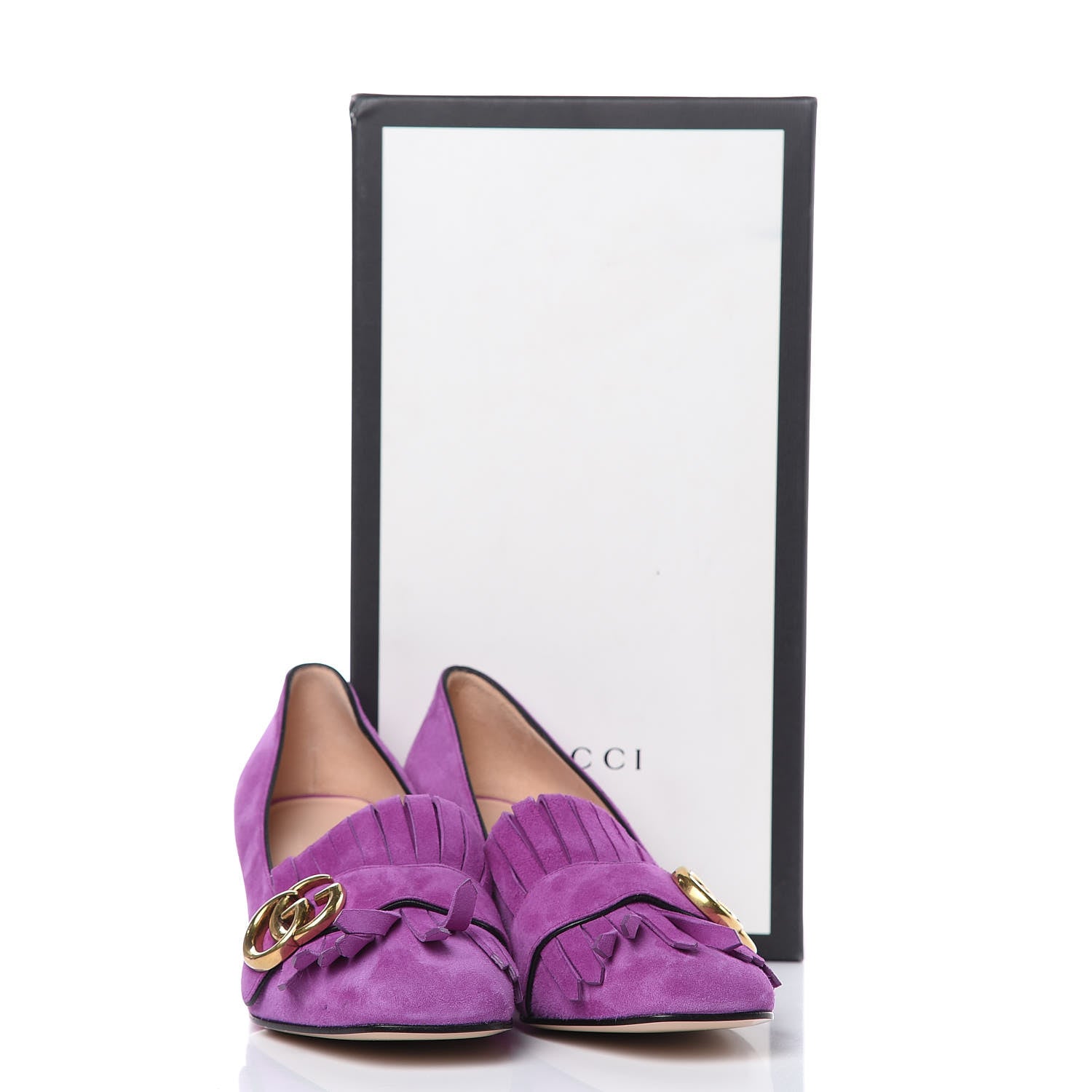 Gucci Kid Scamosciato GG Marmont Fringe 50mm Loafer Pumps 35 Purple 8 of 10