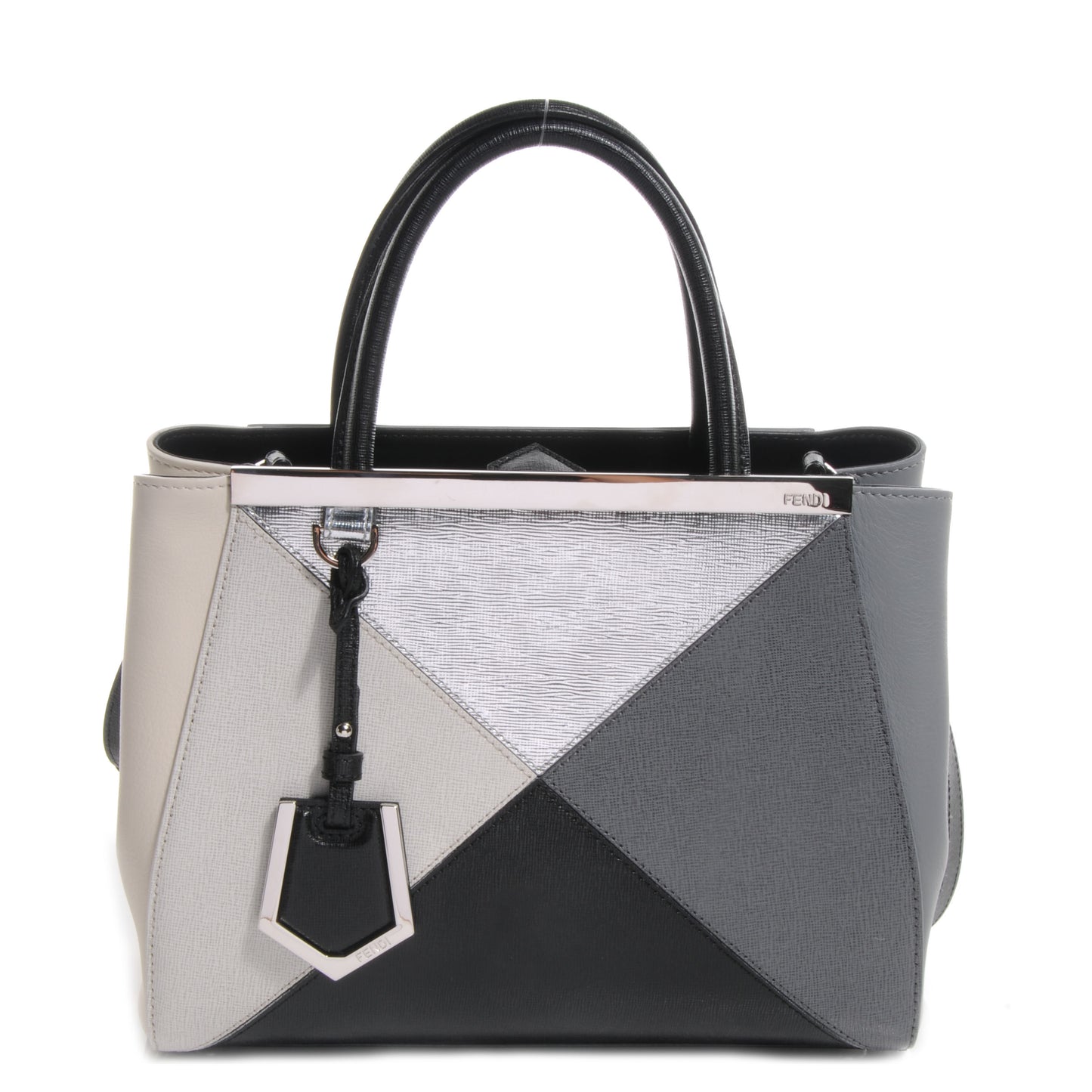 Vitello Elite Calfskin Colorblock Petite 2Jours Tote Black Multicolor White Argento