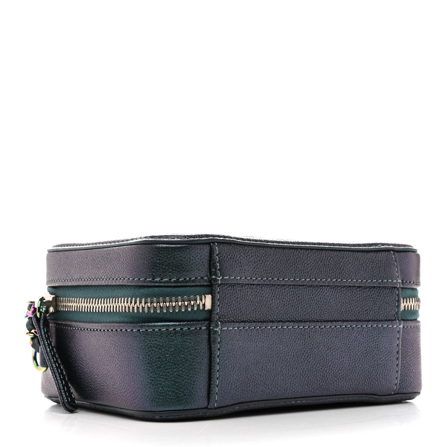 Iridescent Caviar Quilted Small CC Filigree Vanity Case Dark Turquoise