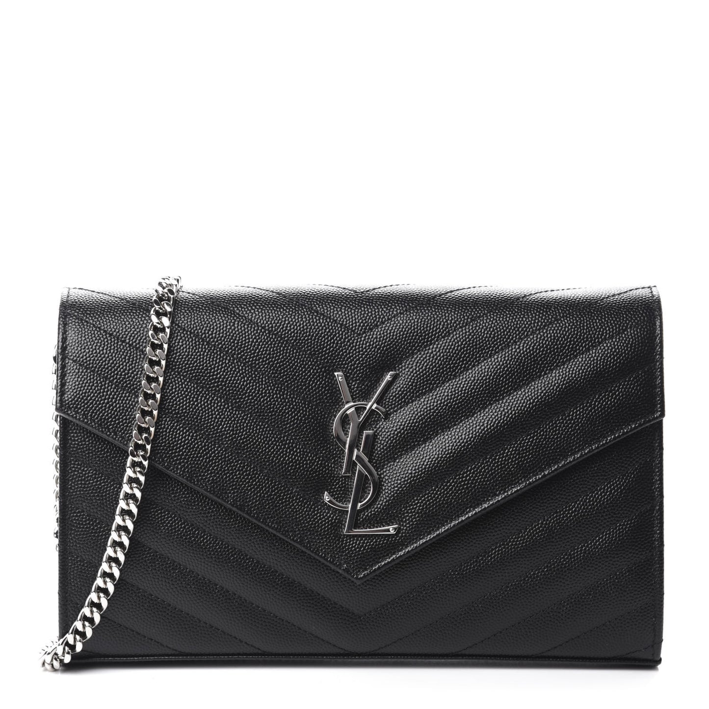 Grain De Poudre Matelasse Chevron Monogram Chain Wallet Black
