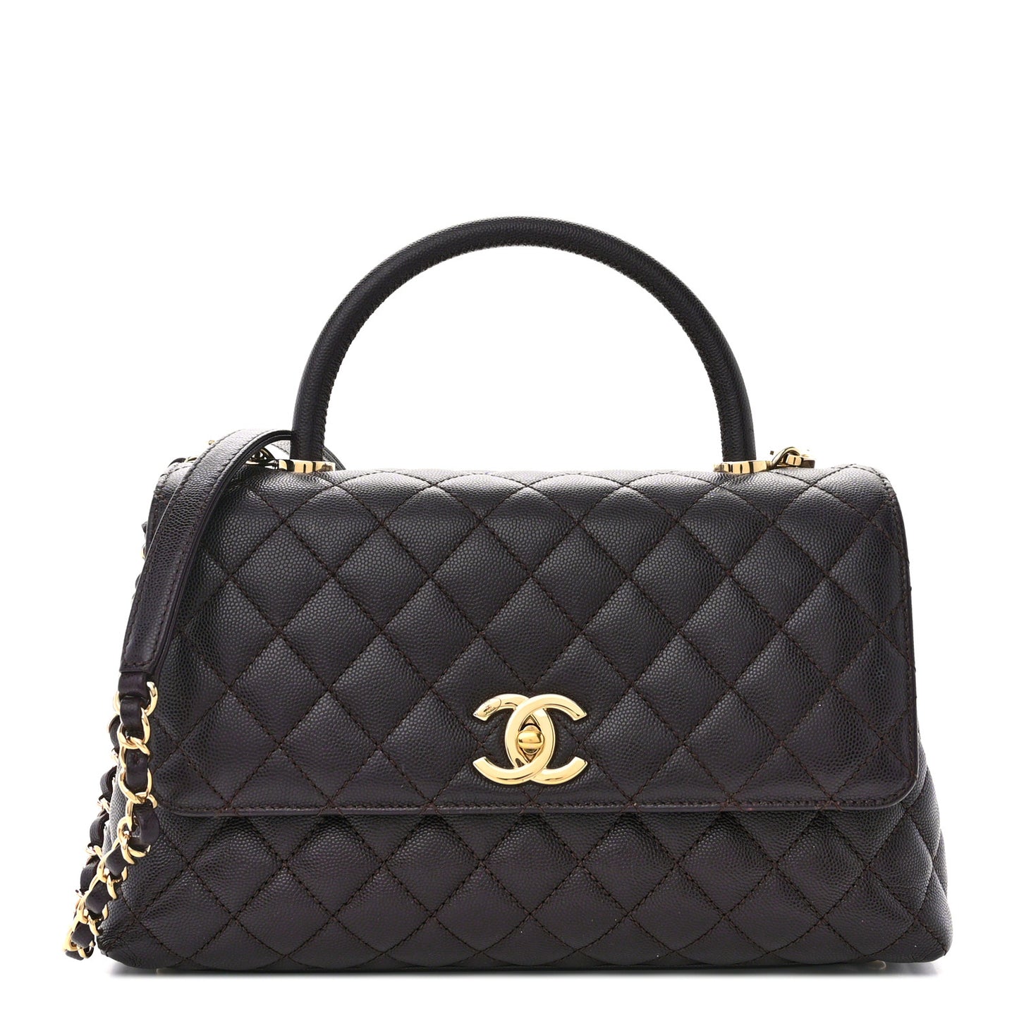 Caviar Quilted Small Coco Handle Flap Dark Brown