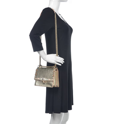 Fendi Vitello Catalan Mirror Scalloped Multi Studded Small Kan I Shoulder Bag Champagne 2 of 11