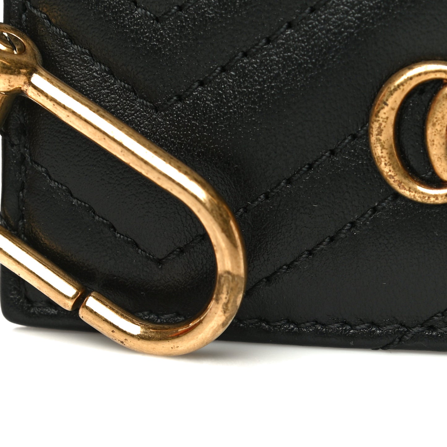 Calfskin Matelasse Chevron GG Marmont Key Case Card Holder Black