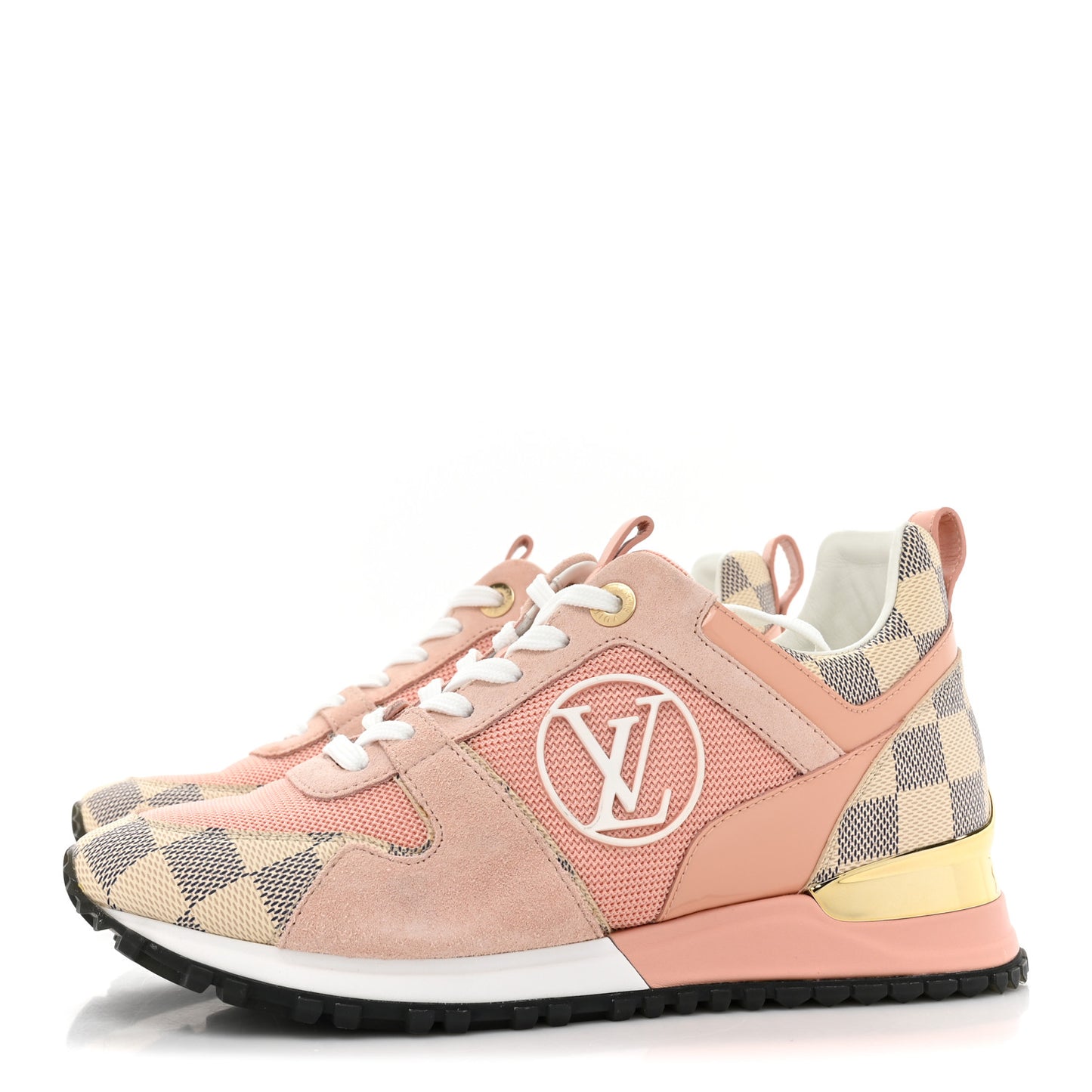Suede Damier Azur Run Away Sneakers 36 Pink