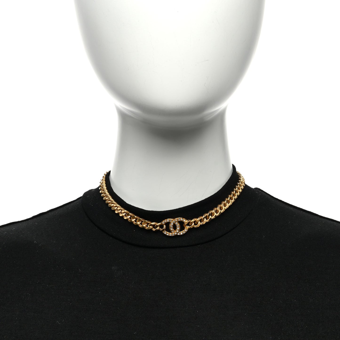Crystal Chain Link CC Choker Necklace Gold