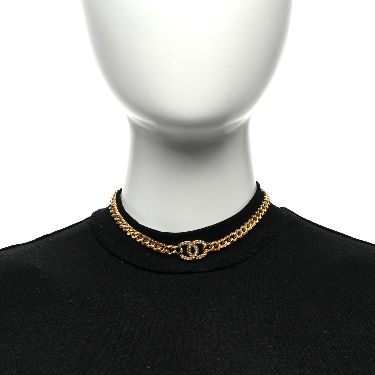 Chanel Crystal Chain Link CC Choker Necklace Gold 2 of 4