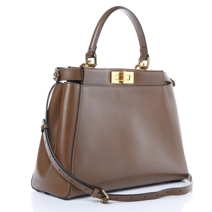 Fendi Vitello Morgan Fabric Jacquard Pequin Medium Peekaboo Iconic Satchel Foresta Tobacco Black 3 of 12