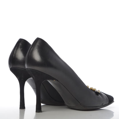 Chanel Lambskin Suede Cap Toe Pearl Pumps 38 Black 4 of 12