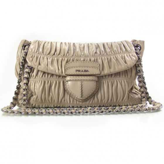 Prada Nappa Ruched Shoulder Bag Visone 1 of 9