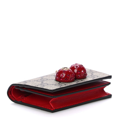 Gucci GG Supreme Monogram Cherry Embellished Card Case Wallet Hibiscus Red 3 of 9
