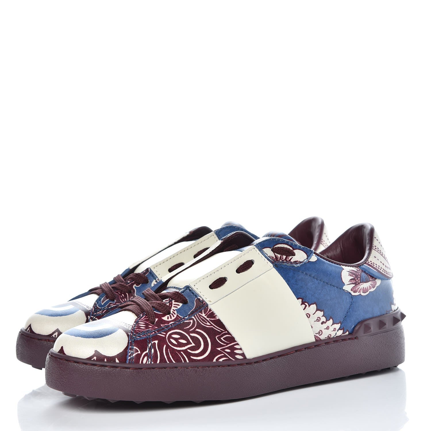 Valentino Garavani Calfskin Mime Rockstud Open Sneakers 39.5 Indigo Rubin Ivory 3 of 9