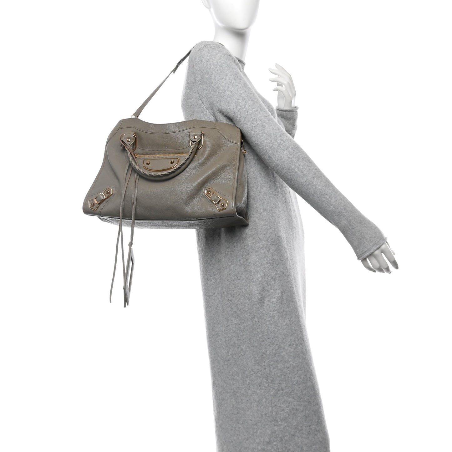 Chevre Gold Metallic Edge Hardware City Gris Taupe