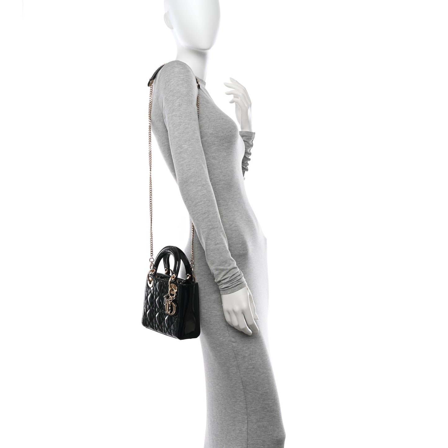 Patent Cannage Mini Lady Dior Black