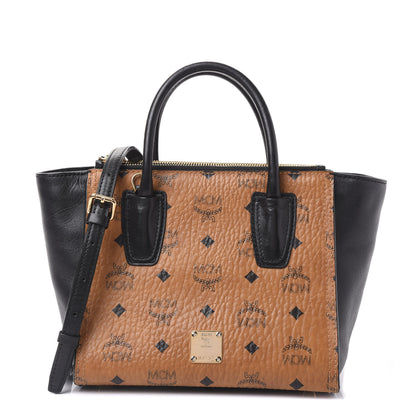 MCM Visetos Small Kathy Double Zip Tote Cognac Black 1 of 11