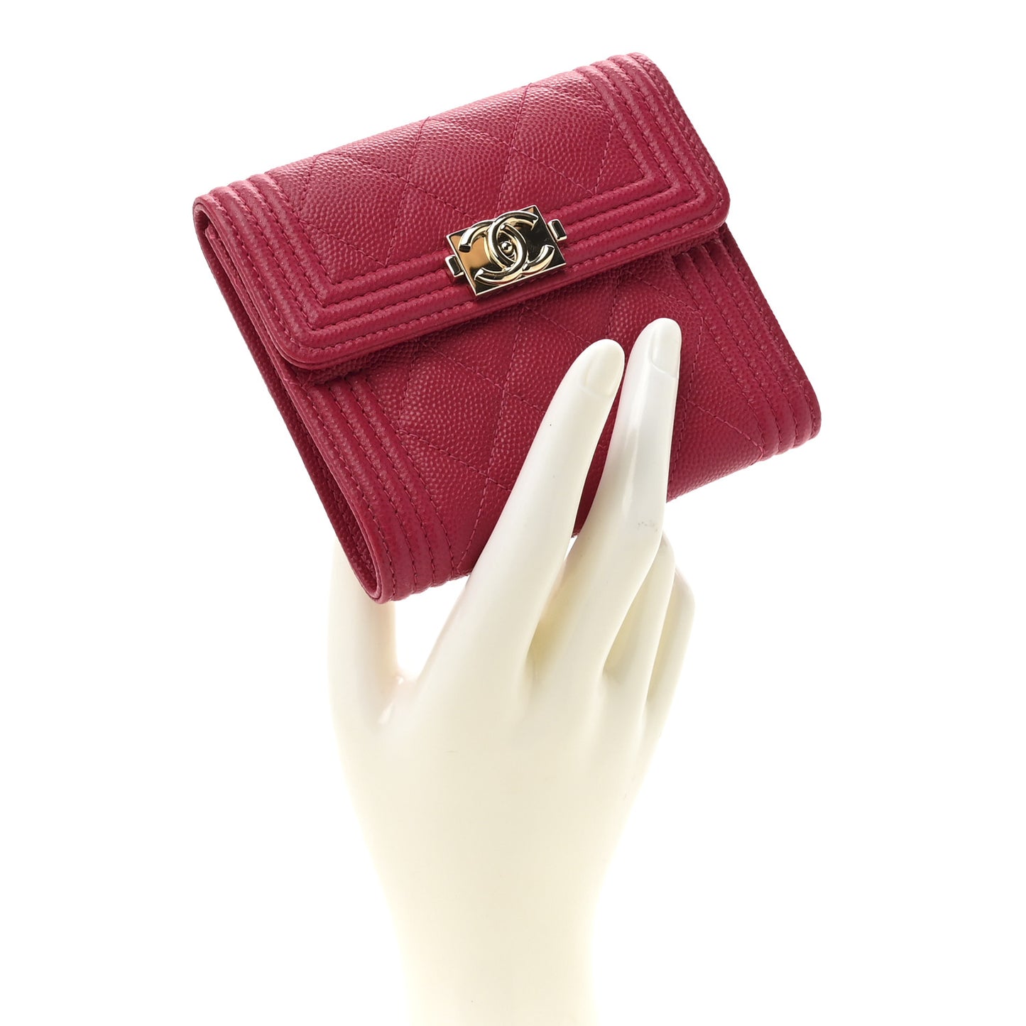 Caviar Quilted Compact Boy Wallet Pink