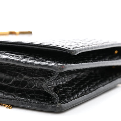 Saint Laurent Calfskin Crocodile Embossed Kate Monogram Tassel Chain Wallet Black 10 of 13