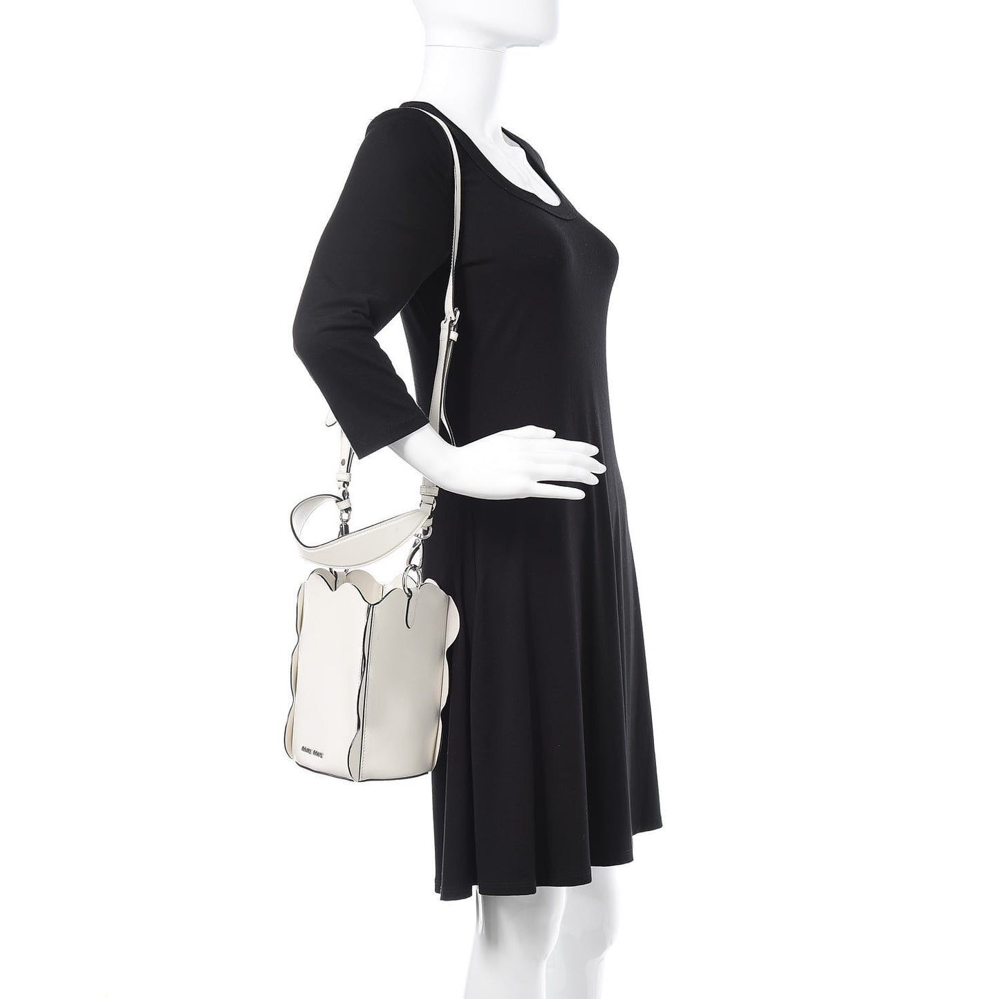 Calfskin Scalloped Bucket Bag White