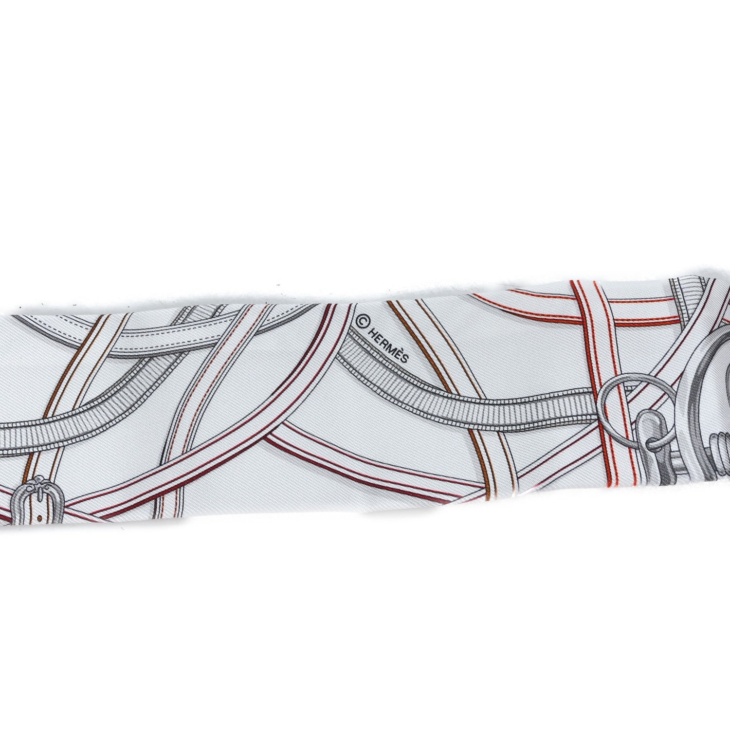 Hermes Silk Harnais Legendaire Twilly White Gris Perle Rouge H 3 of 3