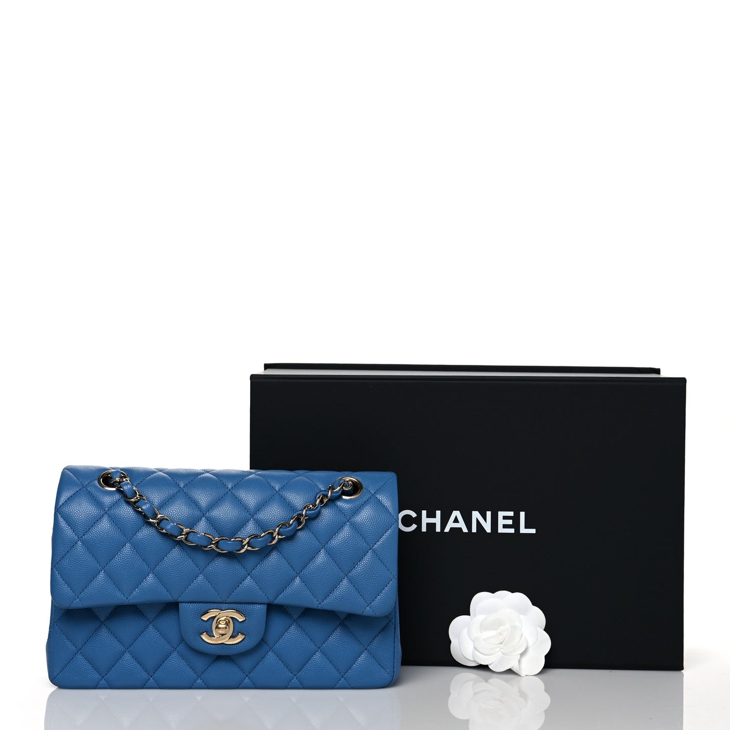 Caviar Quilted Small Double Flap Blue