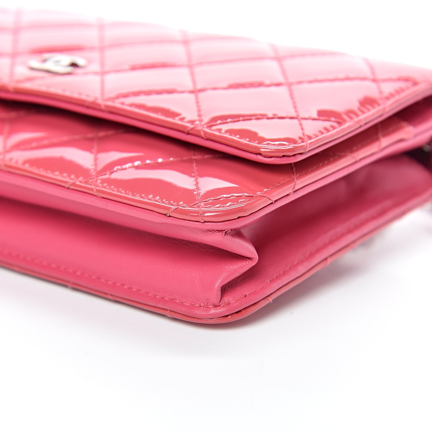 Chanel Patent Quilted Wallet On Chain WOC Fuchsia 10 of 14