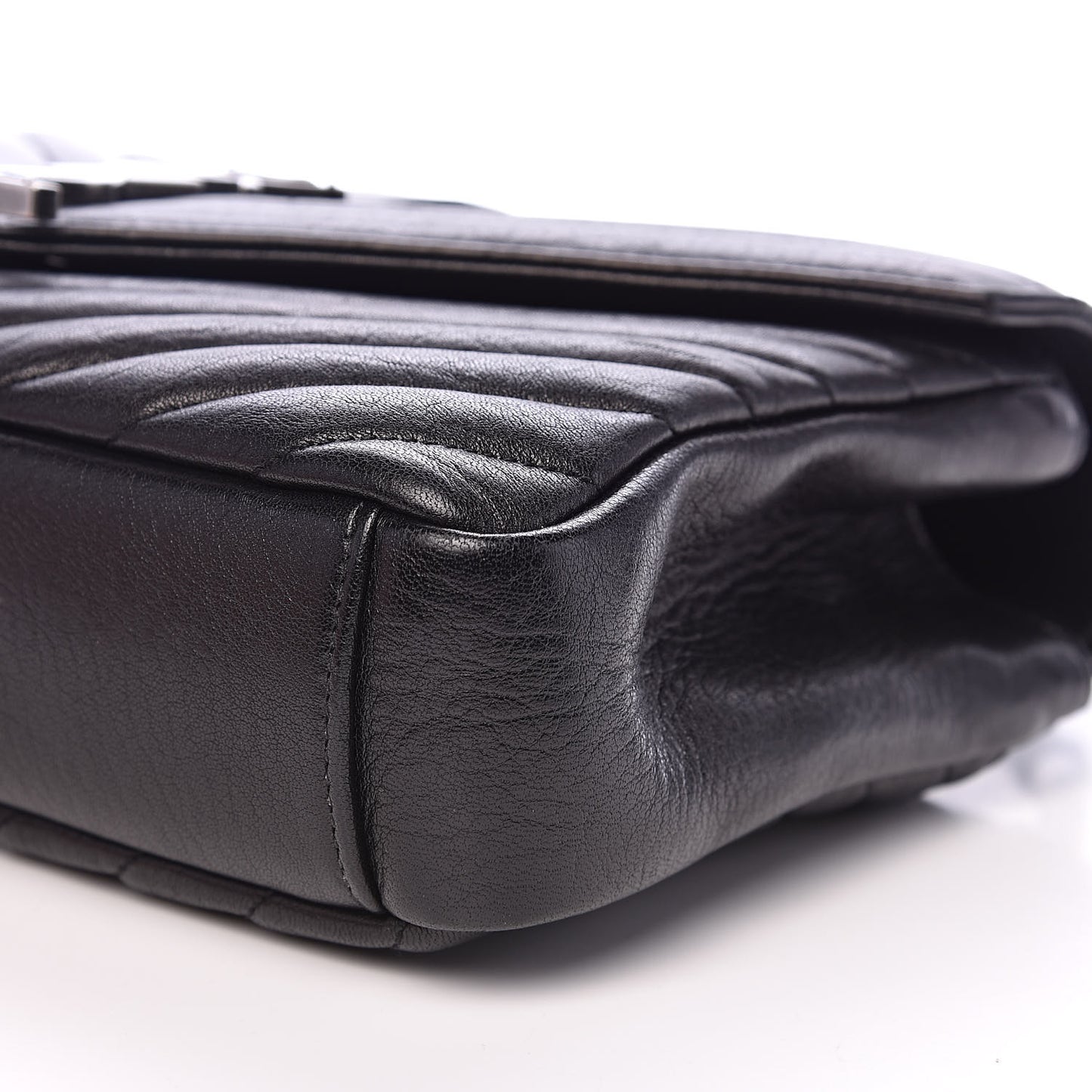 Sheepskin Matelasse Chevron Monogram Medium College Bag Black