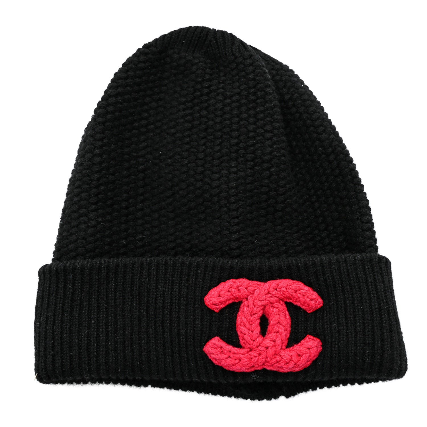 Chanel Cashmere CC Beanie Hat Black Pink 1 of 6