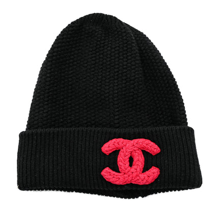 Chanel Cashmere CC Beanie Hat Black Pink 1 of 6